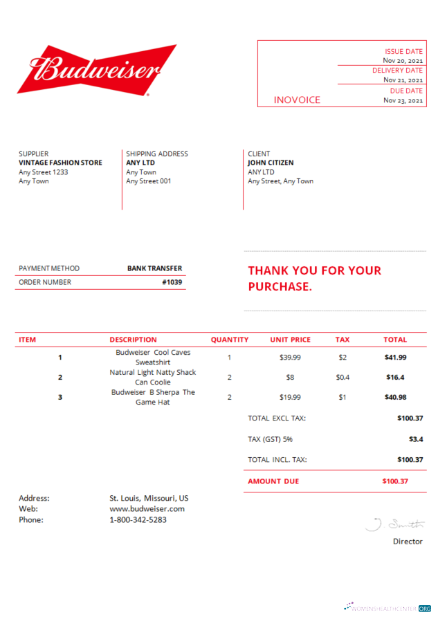 Download USA Budweiser invoice Photoshop template